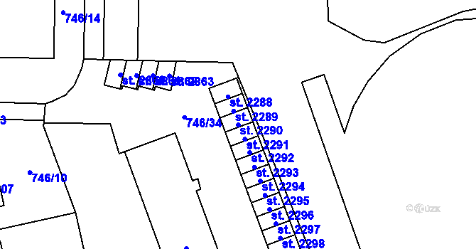 Parcela st. 2290 v KÚ Blansko, Katastrální mapa