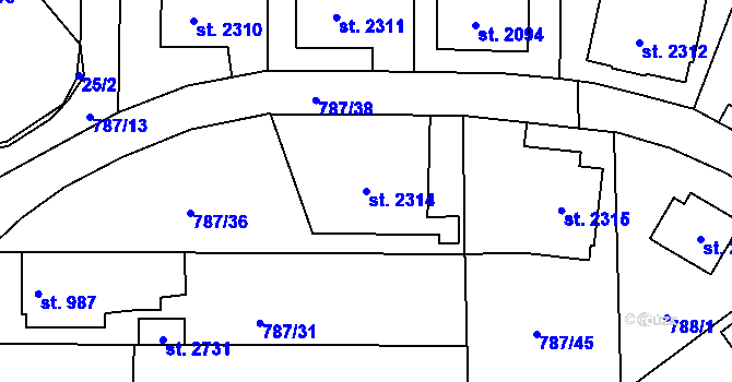 Parcela st. 2314 v KÚ Blansko, Katastrální mapa