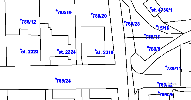Parcela st. 2319 v KÚ Blansko, Katastrální mapa