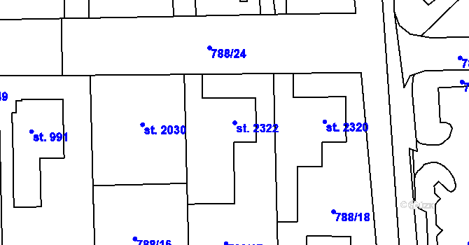Parcela st. 2322 v KÚ Blansko, Katastrální mapa