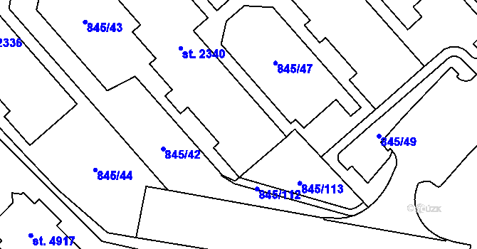 Parcela st. 2343 v KÚ Blansko, Katastrální mapa