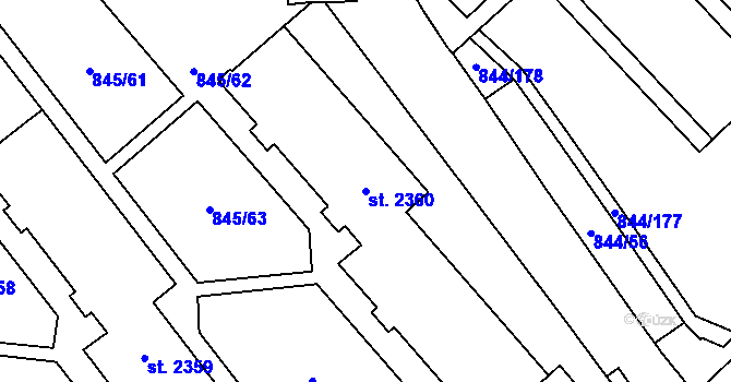 Parcela st. 2360 v KÚ Blansko, Katastrální mapa
