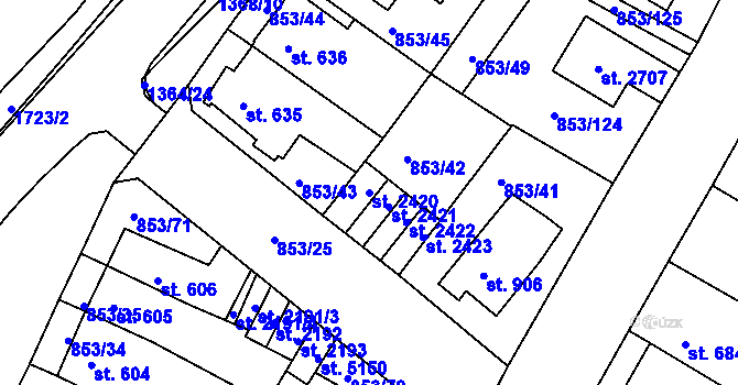 Parcela st. 2420 v KÚ Blansko, Katastrální mapa