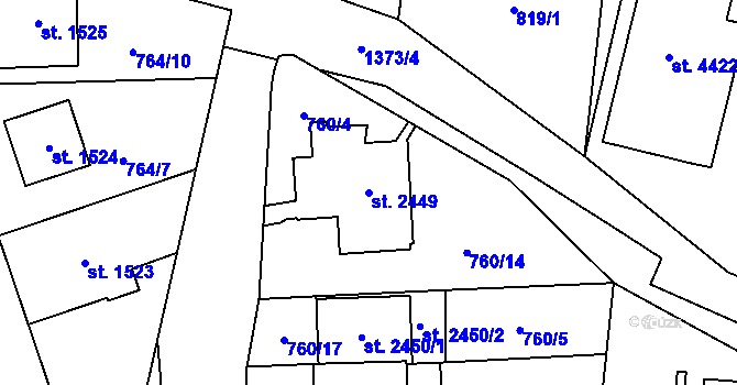 Parcela st. 2449 v KÚ Blansko, Katastrální mapa