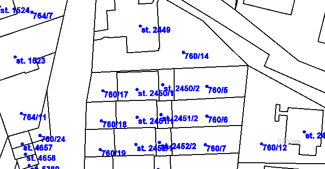 Parcela st. 2450/2 v KÚ Blansko, Katastrální mapa