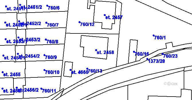 Parcela st. 2458 v KÚ Blansko, Katastrální mapa