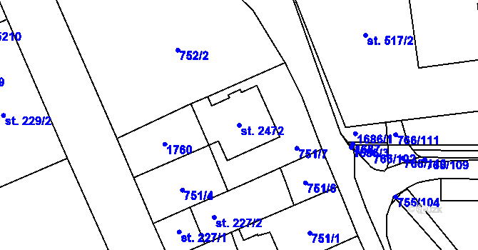 Parcela st. 2472 v KÚ Blansko, Katastrální mapa
