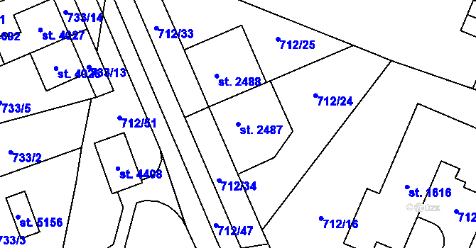 Parcela st. 2487 v KÚ Blansko, Katastrální mapa