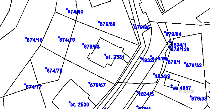 Parcela st. 2531 v KÚ Blansko, Katastrální mapa
