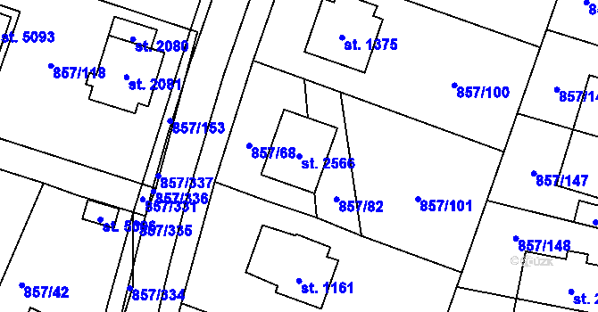 Parcela st. 2566 v KÚ Blansko, Katastrální mapa
