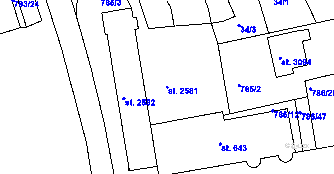 Parcela st. 2581 v KÚ Blansko, Katastrální mapa