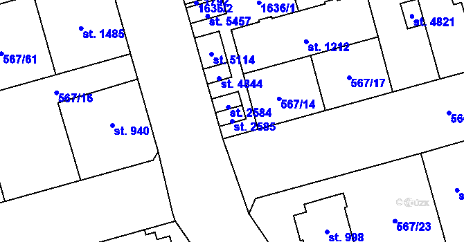 Parcela st. 2585 v KÚ Blansko, Katastrální mapa