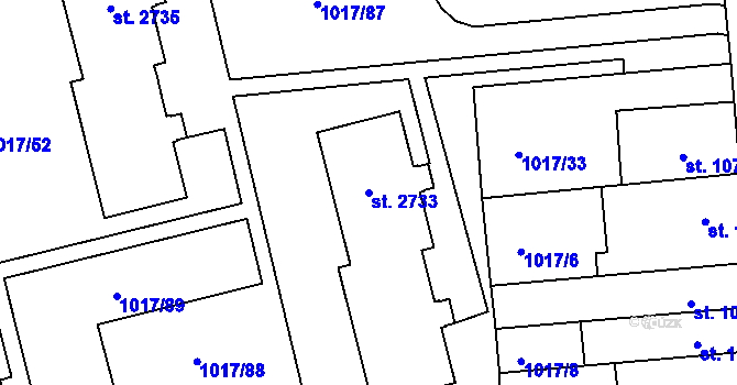 Parcela st. 2733 v KÚ Blansko, Katastrální mapa