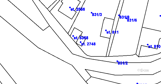 Parcela st. 2748 v KÚ Blansko, Katastrální mapa