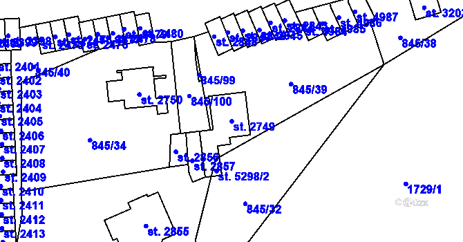 Parcela st. 2749 v KÚ Blansko, Katastrální mapa
