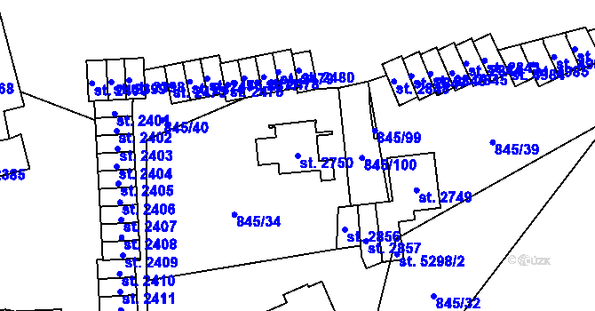 Parcela st. 2750 v KÚ Blansko, Katastrální mapa