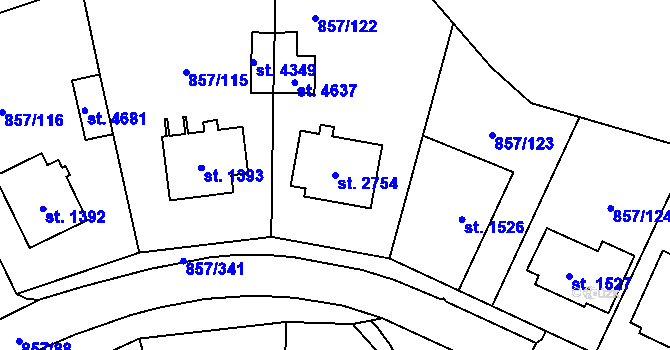 Parcela st. 2754 v KÚ Blansko, Katastrální mapa