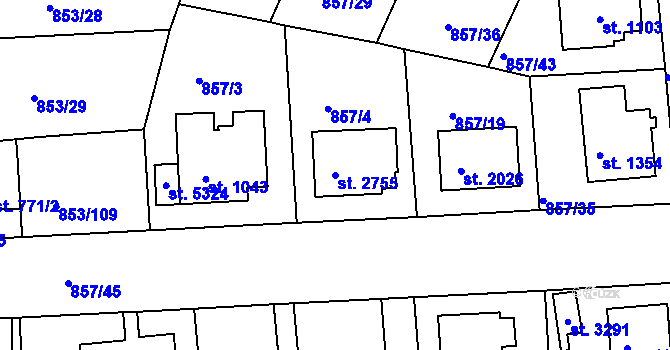 Parcela st. 2755 v KÚ Blansko, Katastrální mapa
