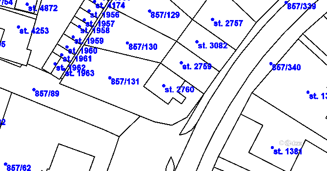 Parcela st. 2760 v KÚ Blansko, Katastrální mapa