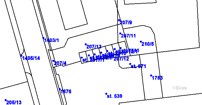 Parcela st. 2814 v KÚ Blansko, Katastrální mapa
