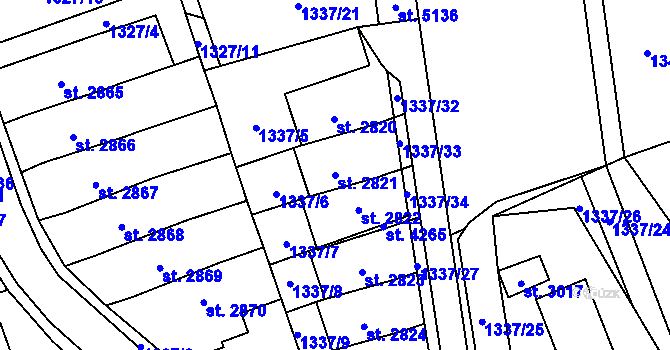 Parcela st. 2821 v KÚ Blansko, Katastrální mapa