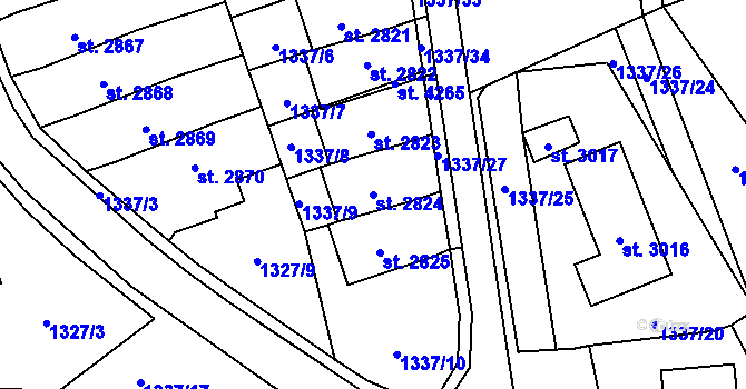 Parcela st. 2824 v KÚ Blansko, Katastrální mapa