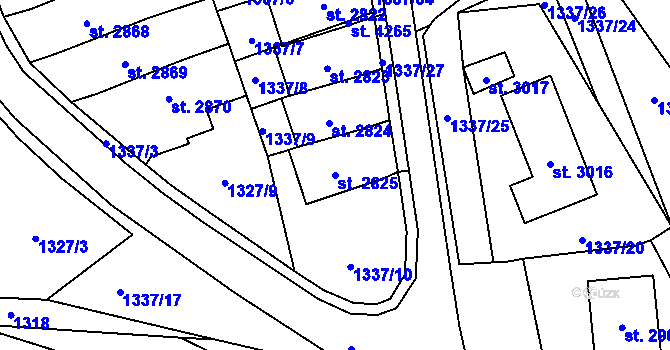 Parcela st. 2825 v KÚ Blansko, Katastrální mapa