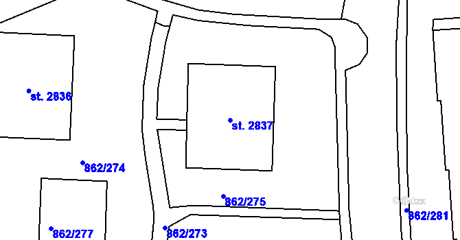 Parcela st. 2837 v KÚ Blansko, Katastrální mapa