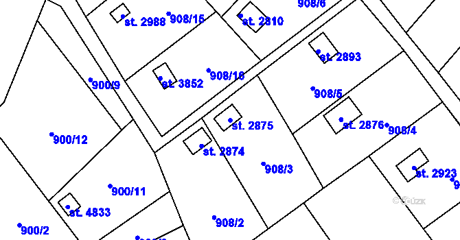 Parcela st. 2875 v KÚ Blansko, Katastrální mapa