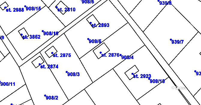 Parcela st. 2876 v KÚ Blansko, Katastrální mapa