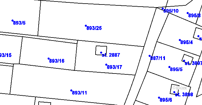 Parcela st. 2887 v KÚ Blansko, Katastrální mapa