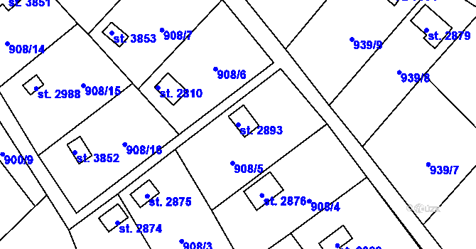 Parcela st. 2893 v KÚ Blansko, Katastrální mapa