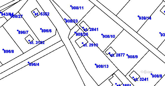 Parcela st. 2910 v KÚ Blansko, Katastrální mapa