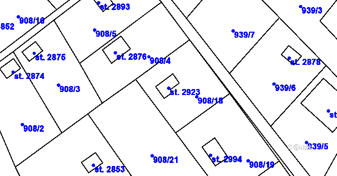 Parcela st. 2923 v KÚ Blansko, Katastrální mapa