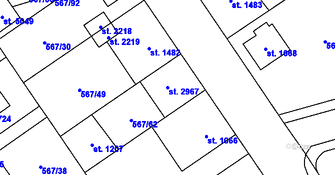 Parcela st. 2967 v KÚ Blansko, Katastrální mapa