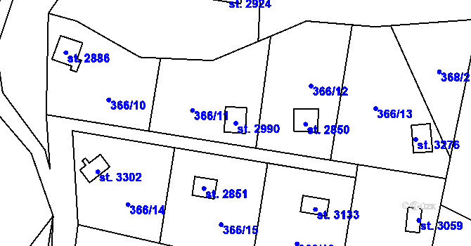 Parcela st. 2990 v KÚ Blansko, Katastrální mapa