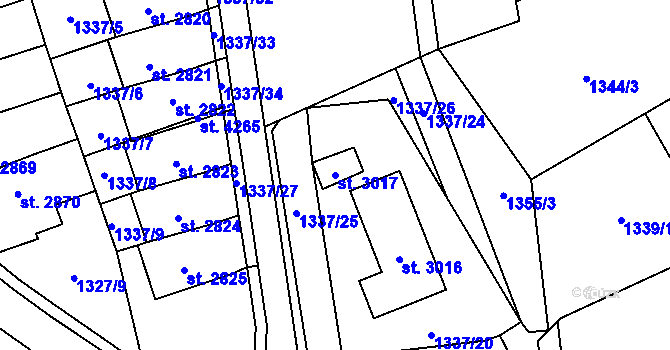 Parcela st. 3017 v KÚ Blansko, Katastrální mapa