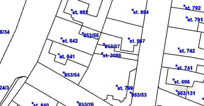 Parcela st. 3086 v KÚ Blansko, Katastrální mapa