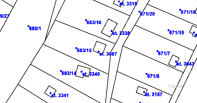 Parcela st. 3087 v KÚ Blansko, Katastrální mapa