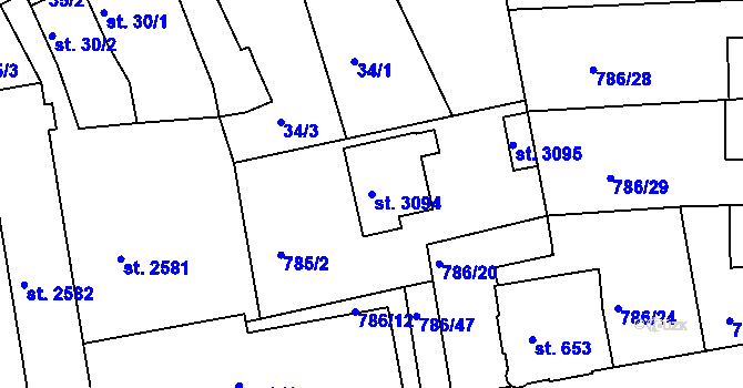 Parcela st. 3094 v KÚ Blansko, Katastrální mapa