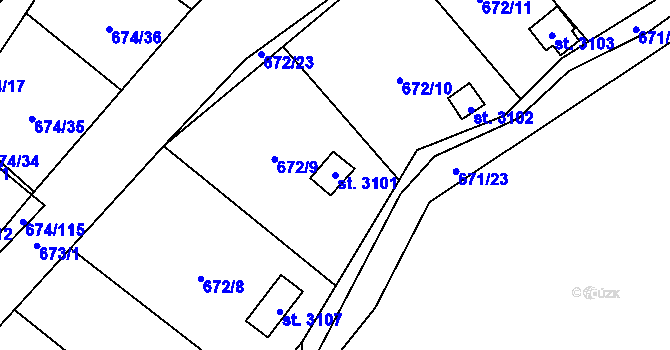 Parcela st. 3101 v KÚ Blansko, Katastrální mapa