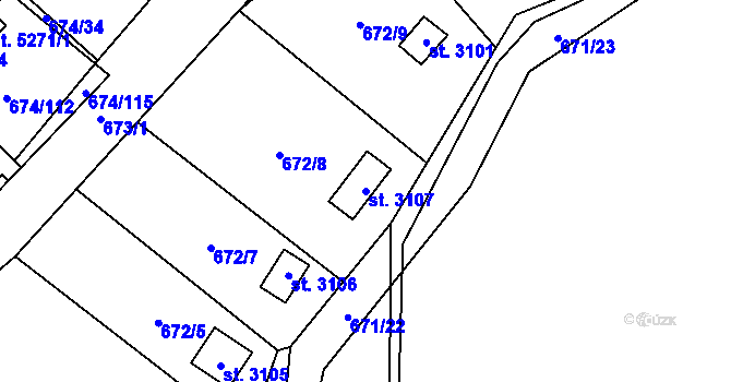 Parcela st. 3107 v KÚ Blansko, Katastrální mapa