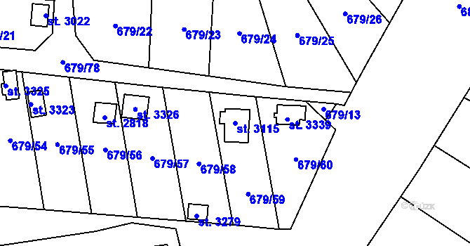 Parcela st. 3115 v KÚ Blansko, Katastrální mapa