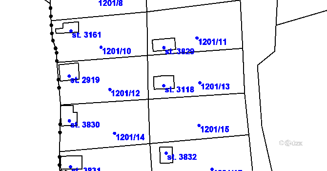 Parcela st. 3118 v KÚ Blansko, Katastrální mapa