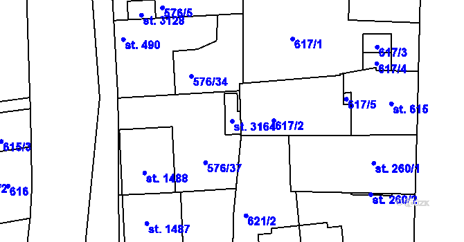 Parcela st. 3164 v KÚ Blansko, Katastrální mapa