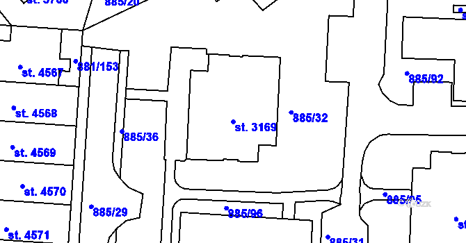 Parcela st. 3169 v KÚ Blansko, Katastrální mapa