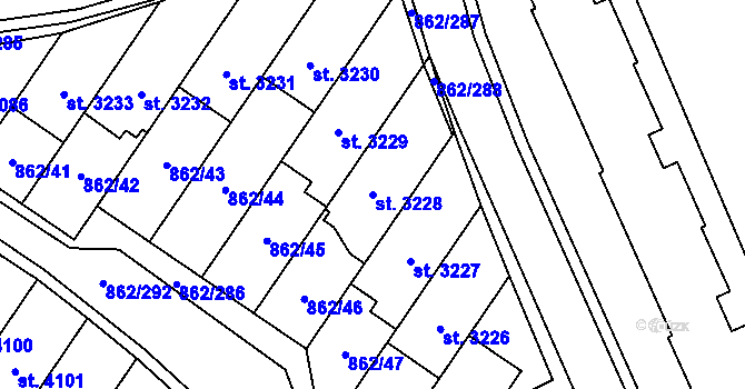 Parcela st. 3228 v KÚ Blansko, Katastrální mapa