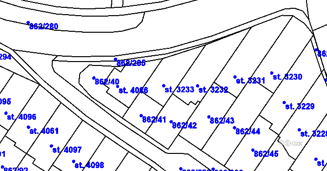 Parcela st. 3233 v KÚ Blansko, Katastrální mapa