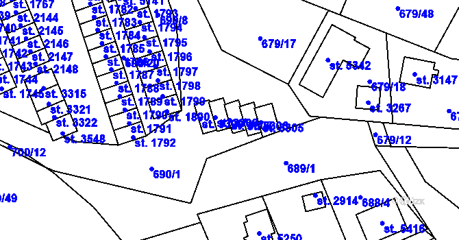Parcela st. 3307 v KÚ Blansko, Katastrální mapa