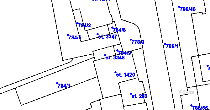 Parcela st. 3348 v KÚ Blansko, Katastrální mapa